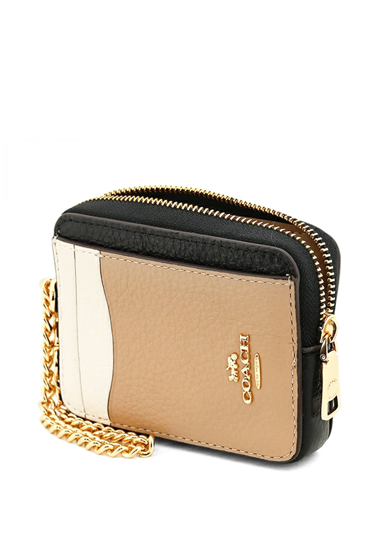 Coach Zip Card Case In Colorblock Beige White