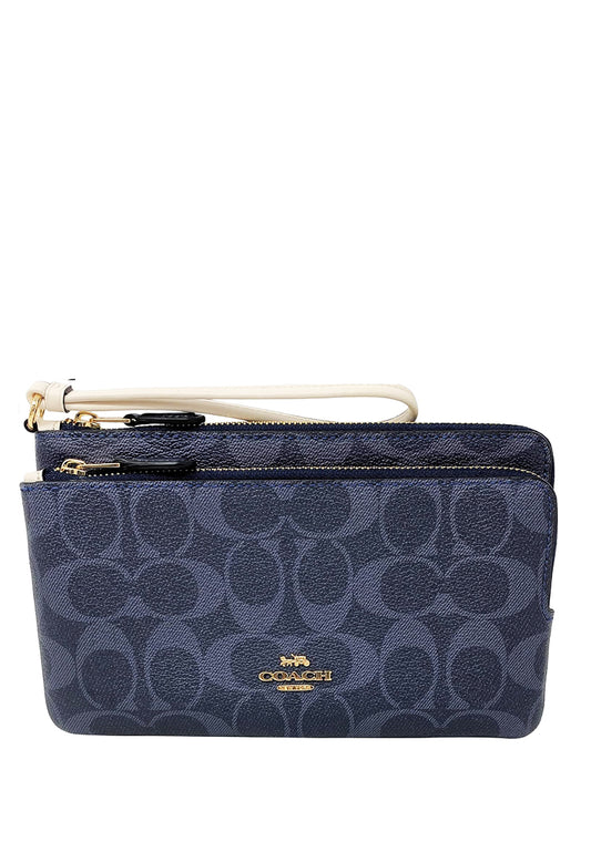 Coach Double Zip Wallet In Signature Canvas- Denim