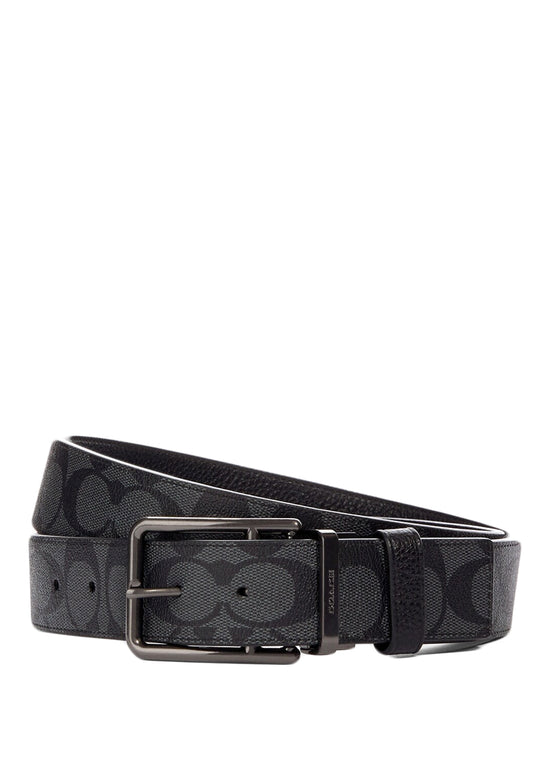 Coach Mens Double Bar Buckle Cut To Size Reversible Belt 38MM - Black