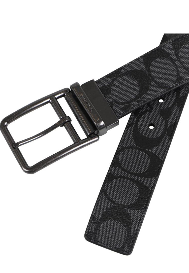 Coach Mens Double Bar Buckle Cut To Size Reversible Belt 38MM - Black