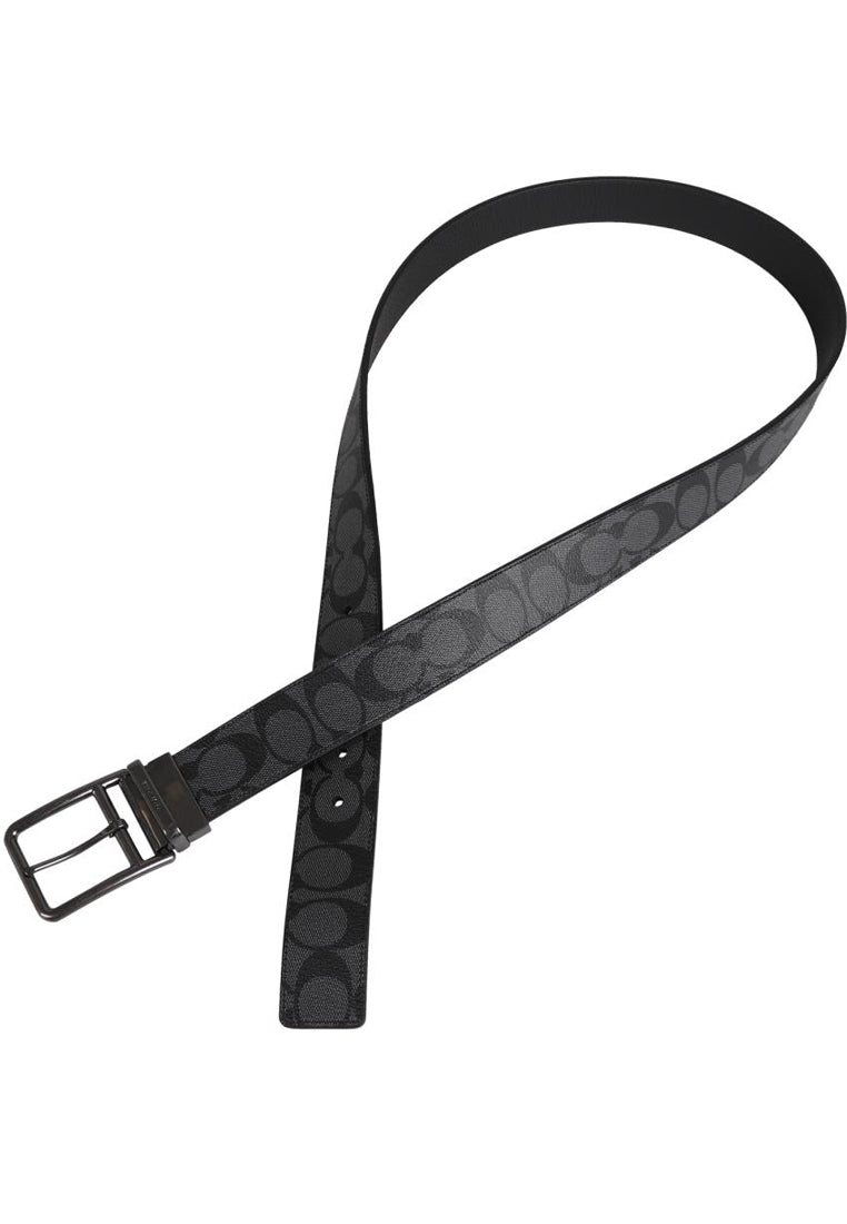 Coach Mens Double Bar Buckle Cut To Size Reversible Belt 38MM - Black