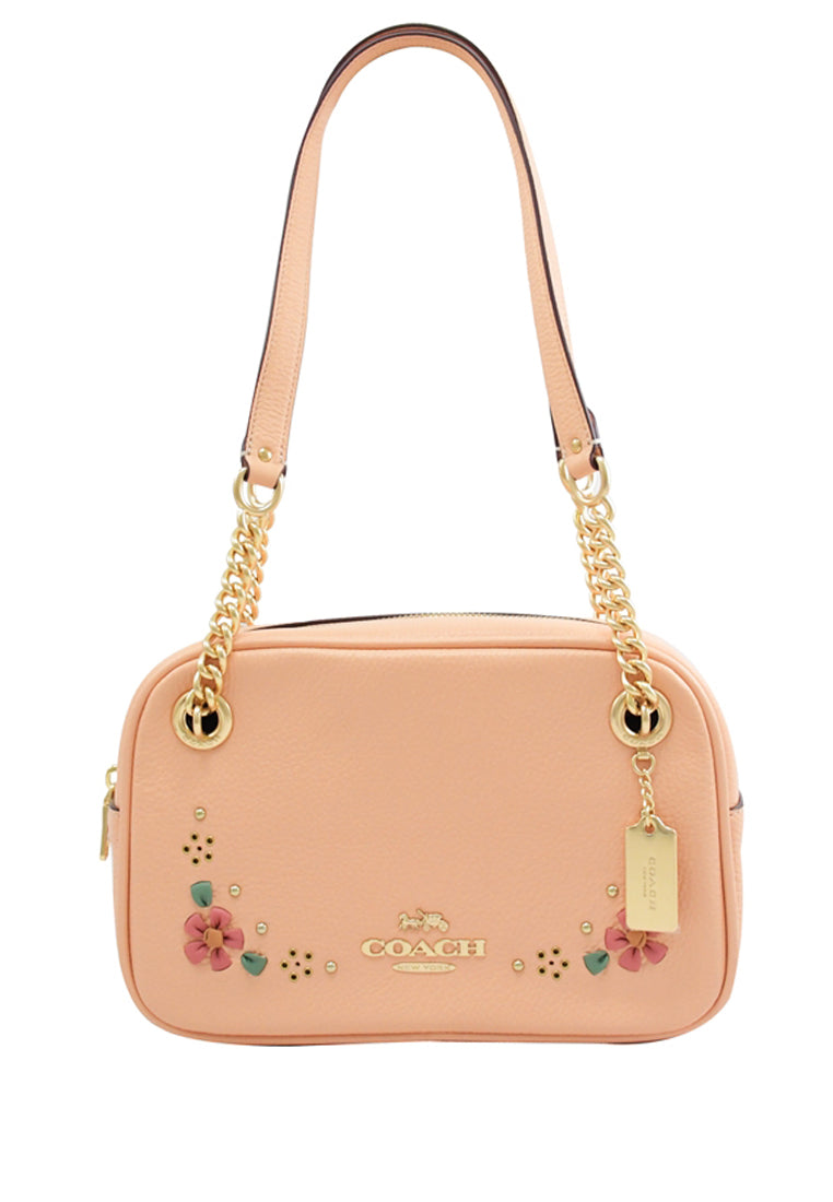 Coach Cammie Chain Shoulder Bag With Floral Whipstitch - Faded Blush/Multi