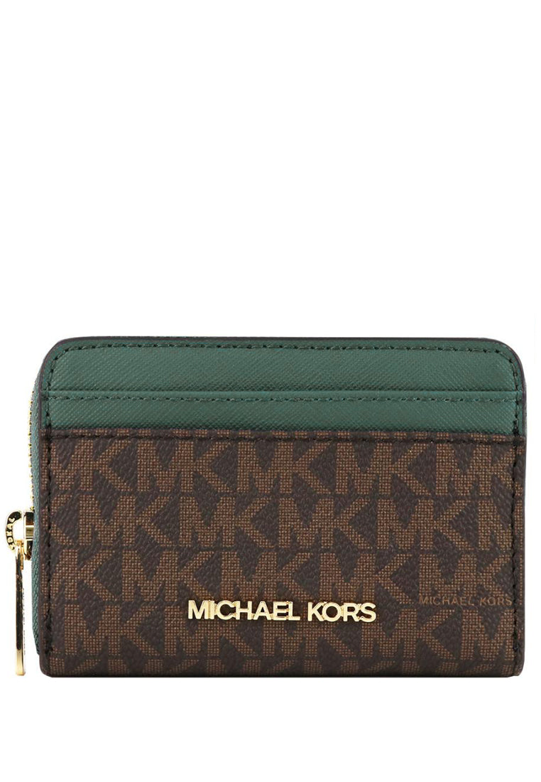 Michael Kors Jet Set Travel Signature Medium Zip Around Card Case - Brown/Green