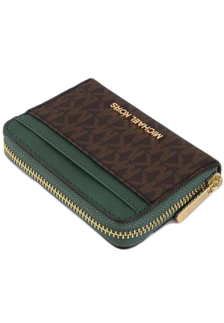 Michael Kors Jet Set Travel Signature Medium Zip Around Card Case - Brown/Green