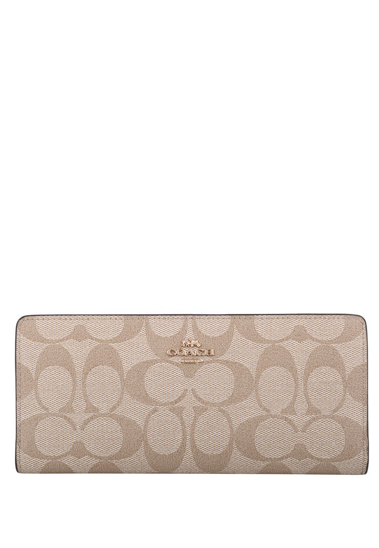 Coach Slim Zip Wallet In Signature Wallet - Light Brown/White