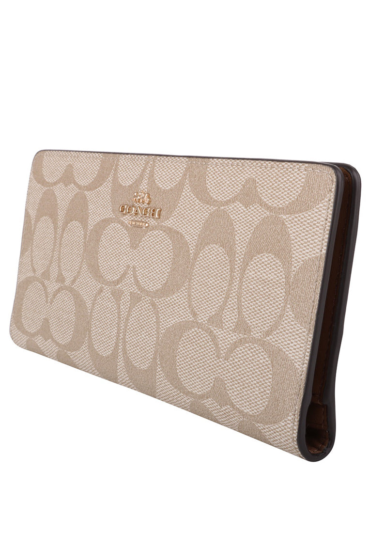 Coach Slim Zip Wallet In Signature Wallet - Light Brown/White