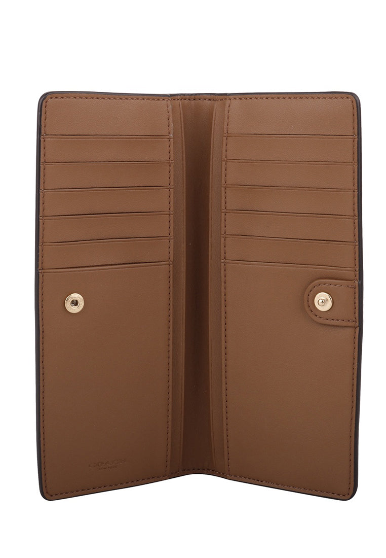 Coach Slim Zip Wallet In Signature Wallet - Light Brown/White