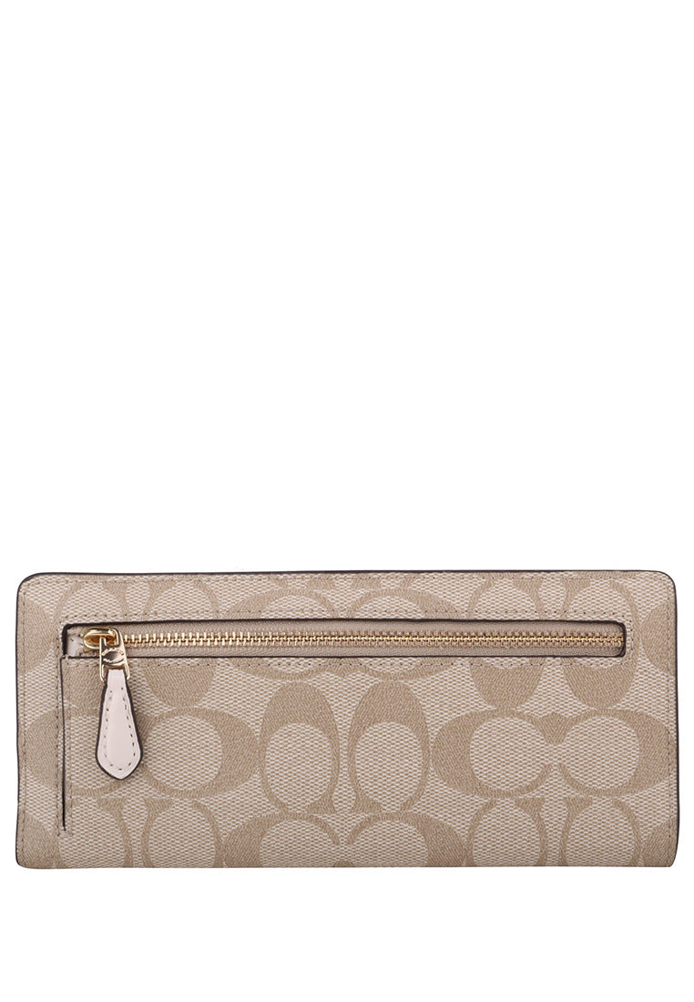 Coach Slim Zip Wallet In Signature Wallet - Light Brown/White