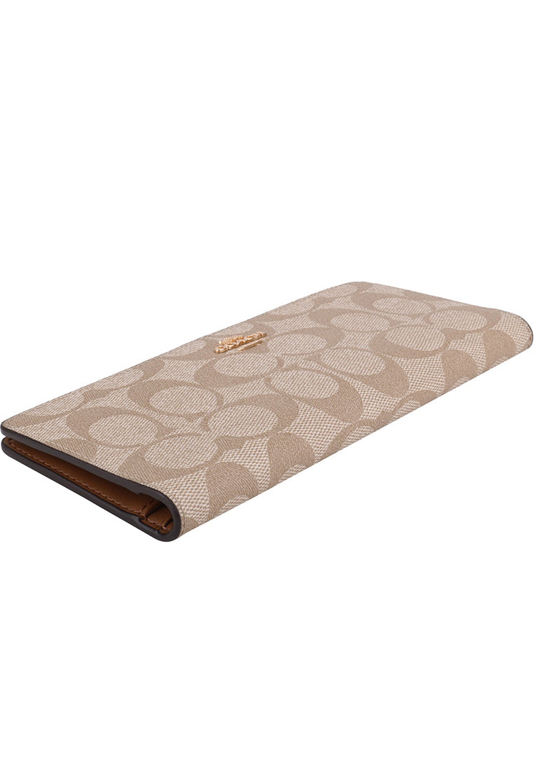 Coach Slim Zip Wallet In Signature Wallet - Light Brown/White