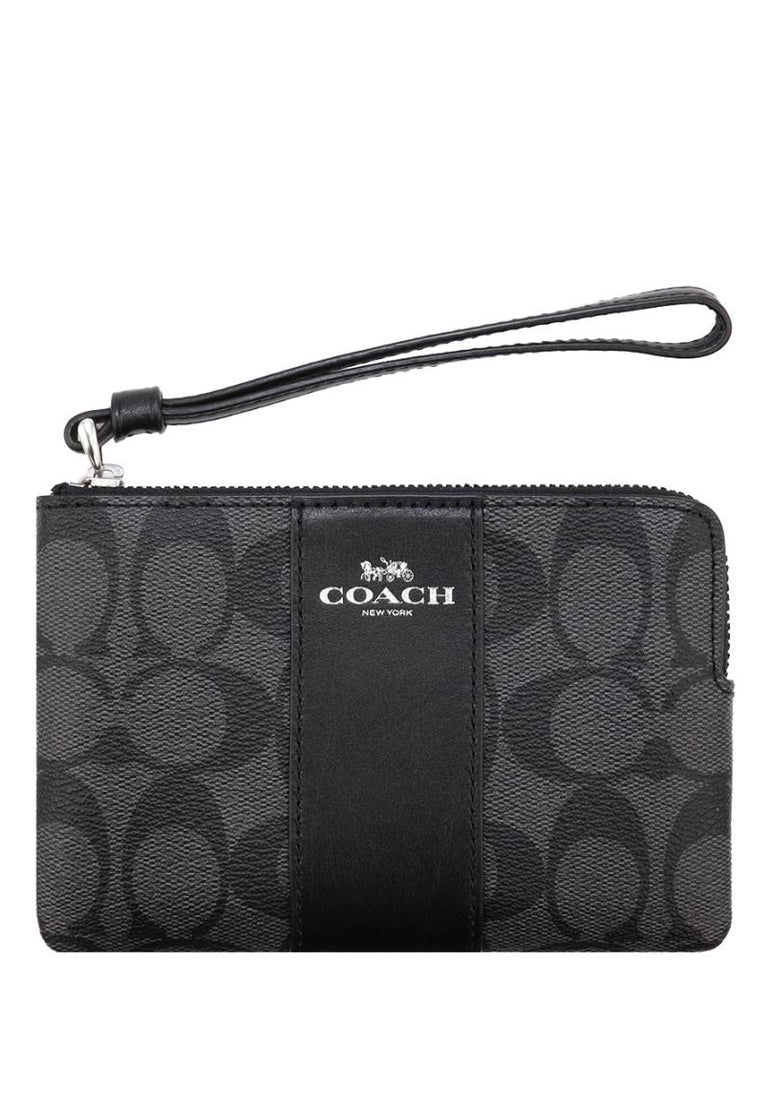 Coach Corner Zip Wristlet In Signature Canvas - Black