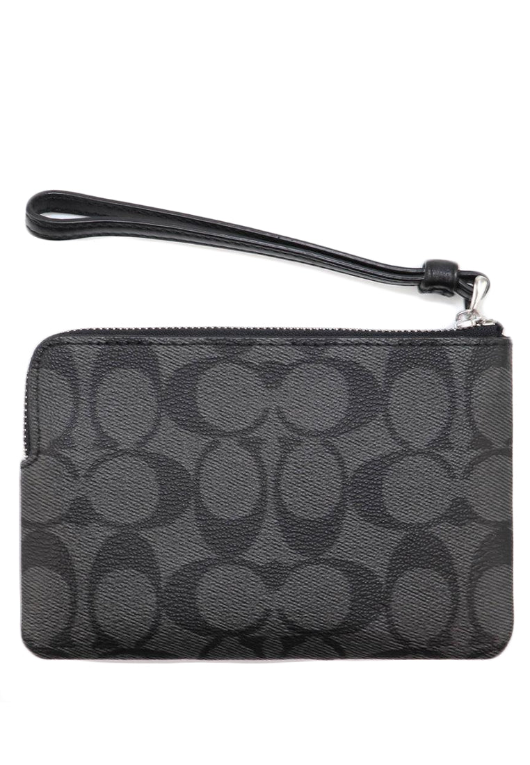 Coach Corner Zip Wristlet In Signature Canvas - Black