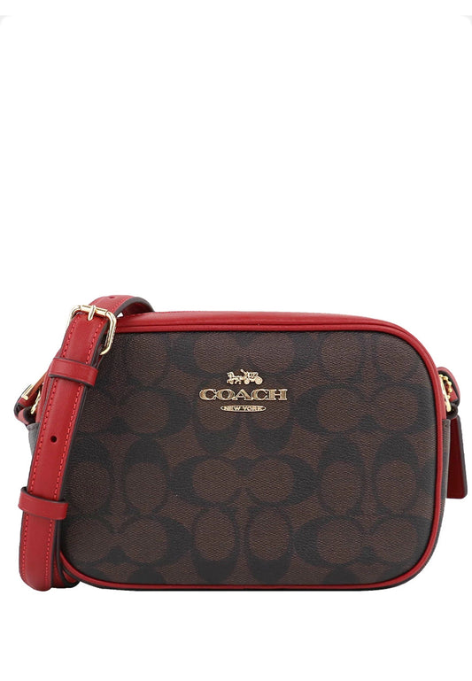 Coach Mini Jamie Camera Bag In Signature Canvas - Dark Brown/Red