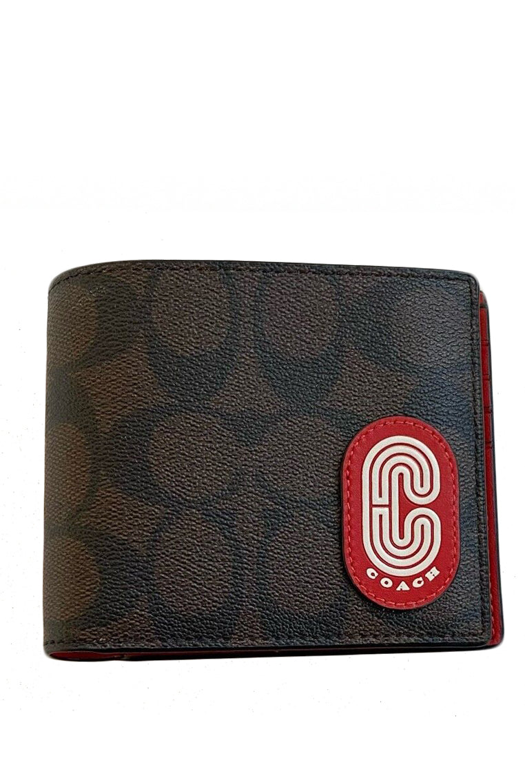 Coach 3 In 1 Mens Wallet In Colorblock Signature Canvas With Coach Patch - Dark Brown/Red