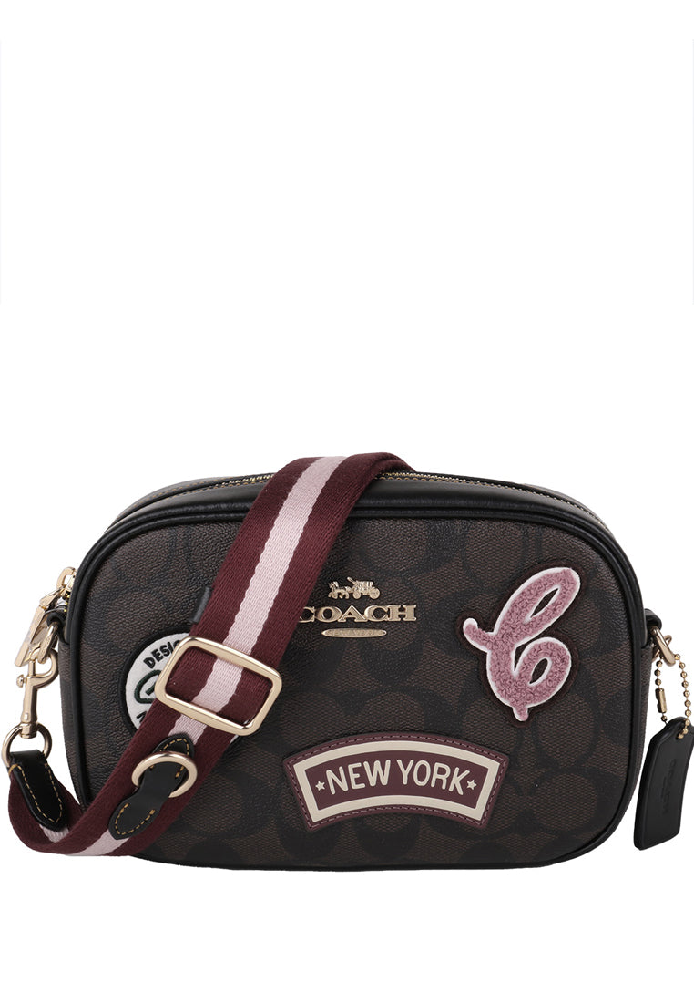 Coach Mini Jamie Camera Bag In Signature Canvas With Ski Patches - Dark Brown/Multi