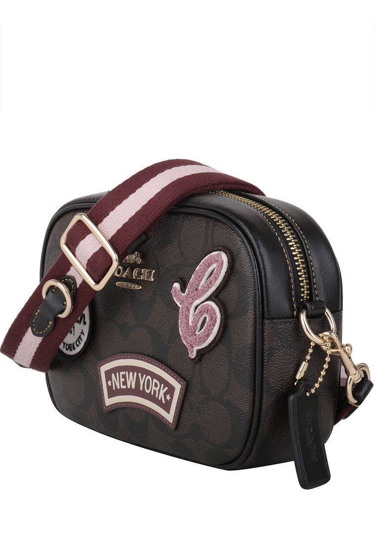 Coach Mini Jamie Camera Bag In Signature Canvas With Ski Patches - Dark Brown/Multi