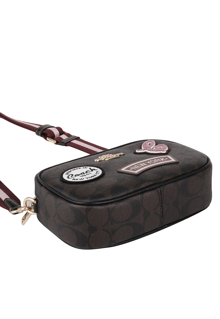 Coach Mini Jamie Camera Bag In Signature Canvas With Ski Patches - Dark Brown/Multi