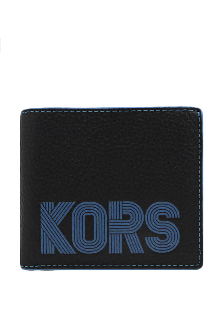 Michael Kors Mens Cooper Graphic Pebbled Leather Billfold Wallet - Black/Blue