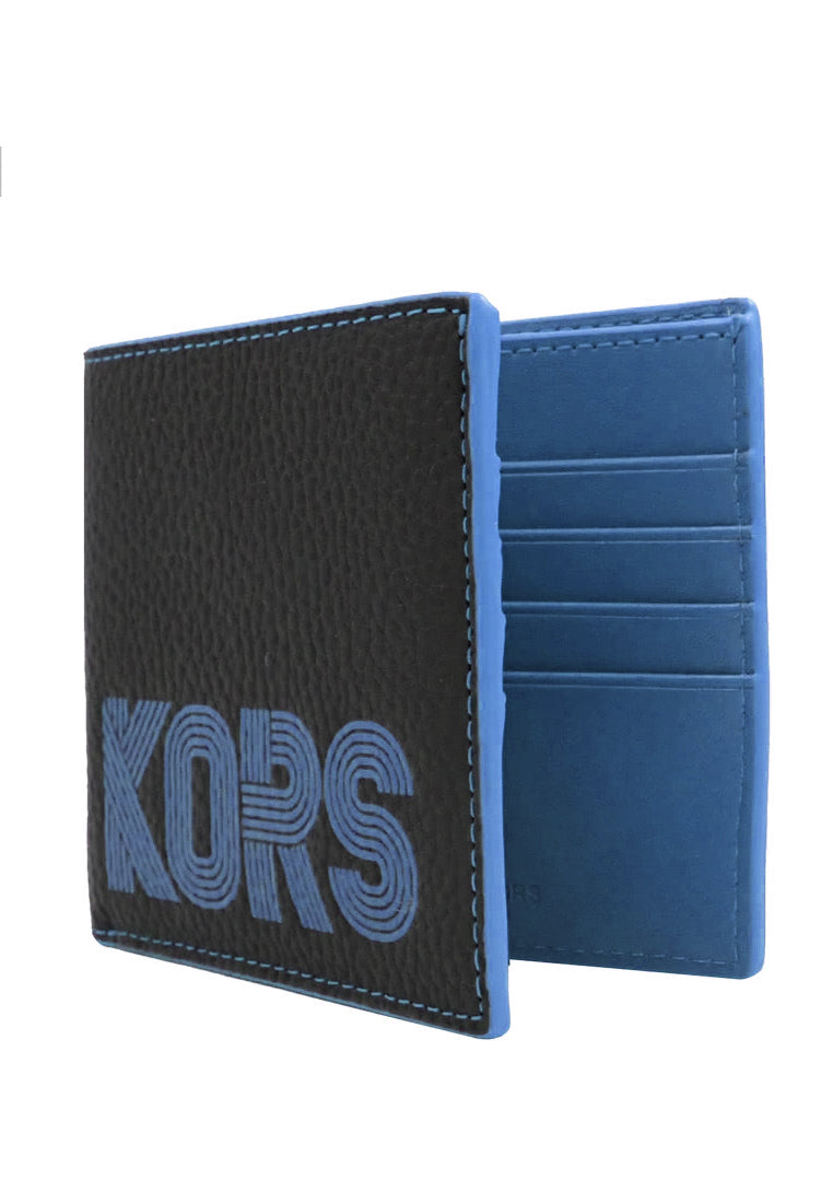 Michael Kors Mens Cooper Graphic Pebbled Leather Billfold Wallet - Black/Blue