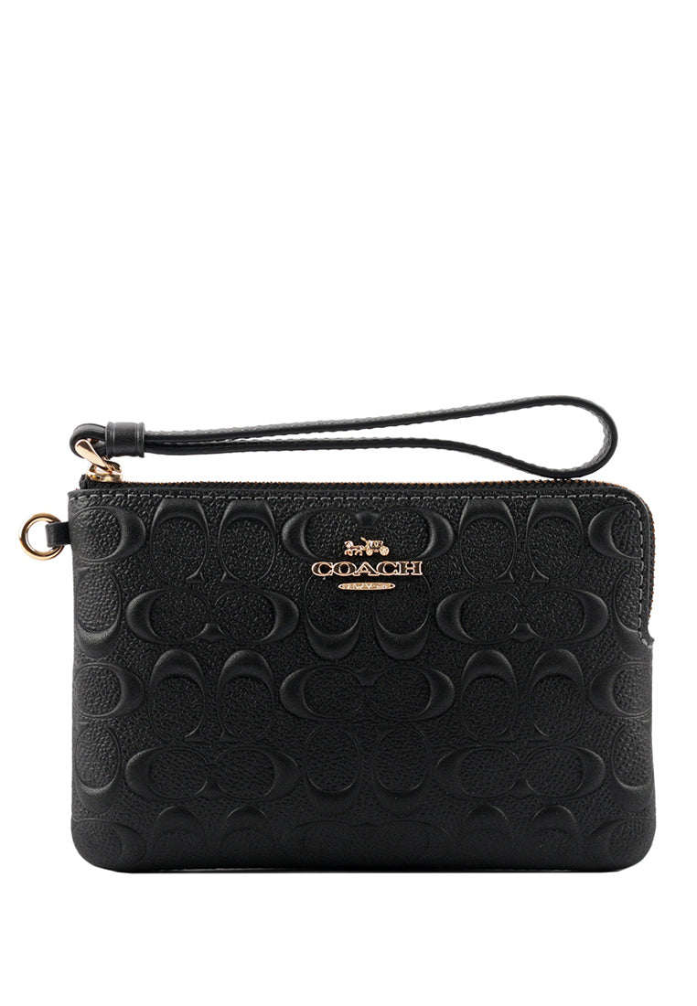 Coach Boxed Corner Zip Wristlet In Signature Leather - Black