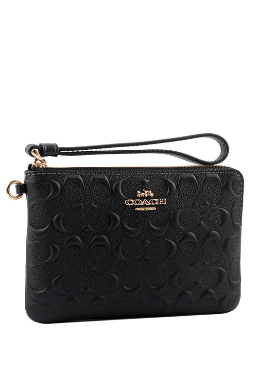 Coach Boxed Corner Zip Wristlet In Signature Leather - Black