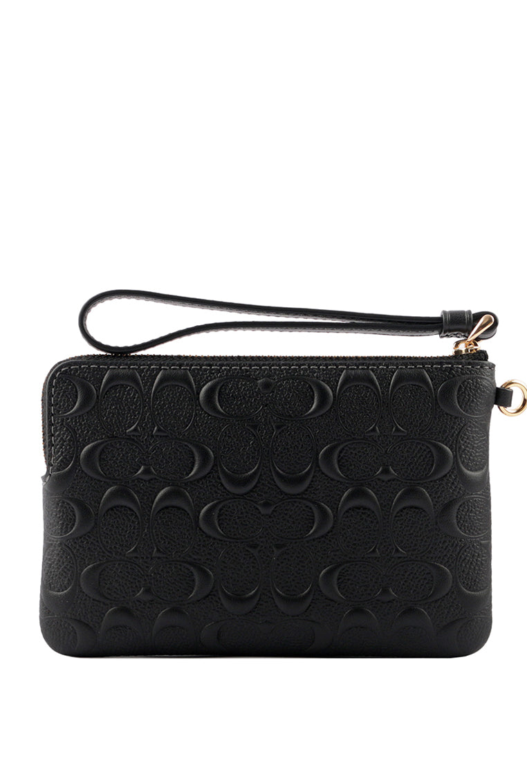 Coach Boxed Corner Zip Wristlet In Signature Leather - Black