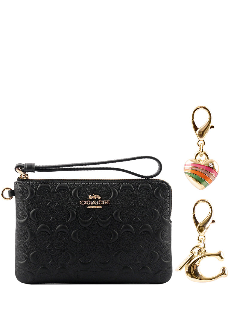 Coach Boxed Corner Zip Wristlet In Signature Leather - Black