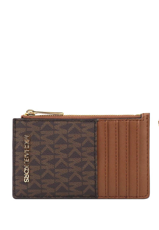 Michael Kors Jet Set Travel Signature Top Zip Card Case - Brown