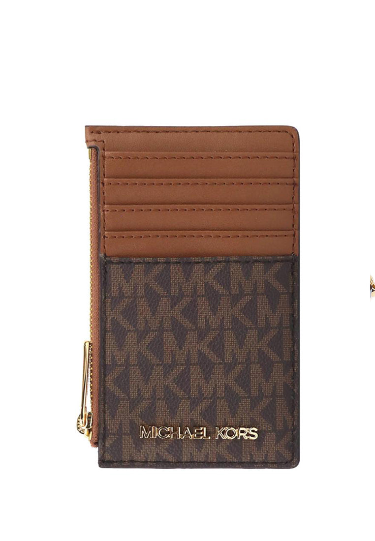 Michael Kors Jet Set Travel Signature Top Zip Card Case - Brown