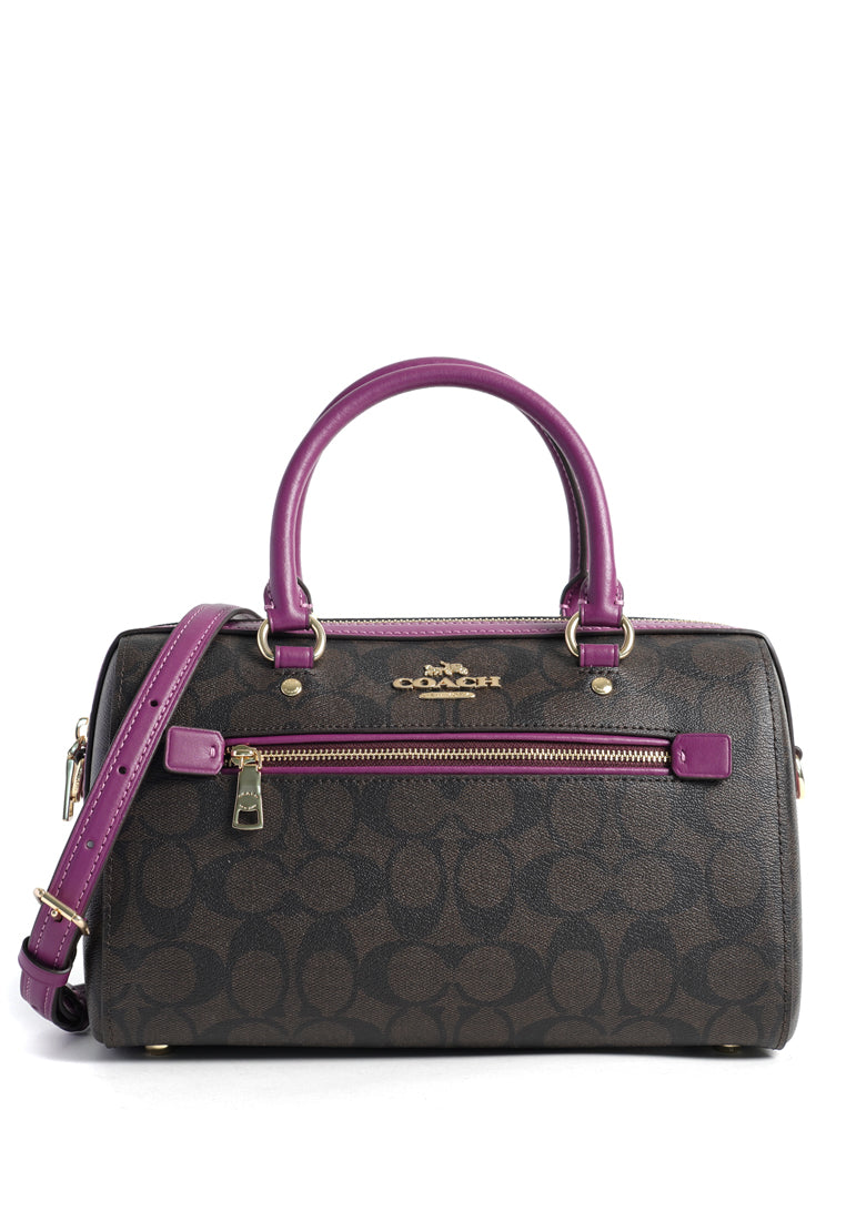 Coach Rowan Satchel In Signature Canvas - Dark Brown/Dark Magenta