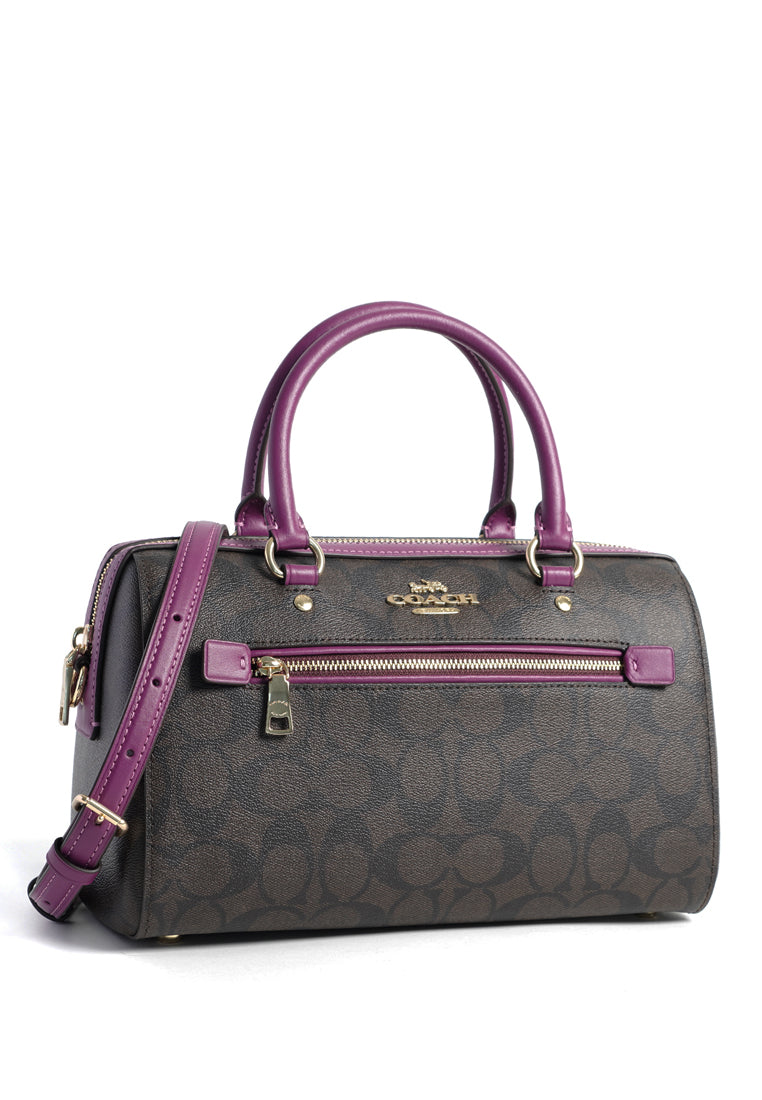 Coach Rowan Satchel In Signature Canvas - Dark Brown/Dark Magenta