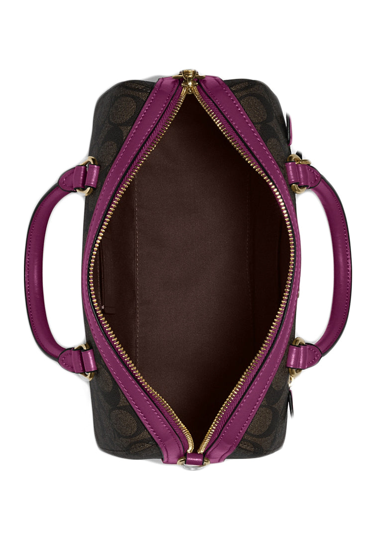 Coach Rowan Satchel In Signature Canvas - Dark Brown/Dark Magenta