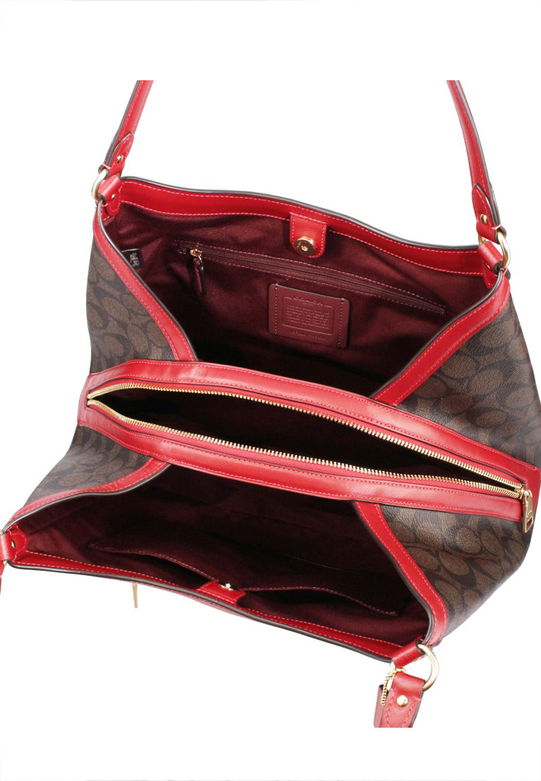 Coach Kristy Shoulder Bag In Signature Canvas - Dark Brown/Red