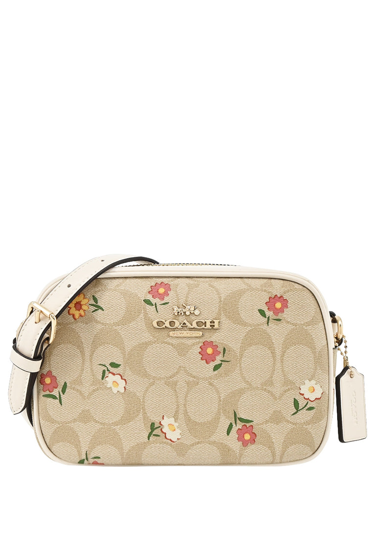 Coach Mini Jamie Camera Bag In Signature Canvas With Nostalgic Ditsy Print - Light Brown