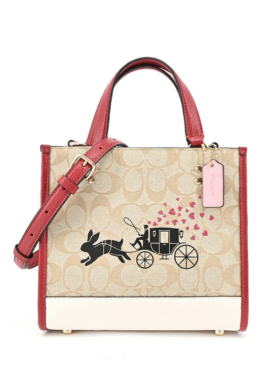 Coach Lunar New Year Dempsey Tote 22 In Signature Canvas With Rabbit And Carriage - Light Brown/Multi