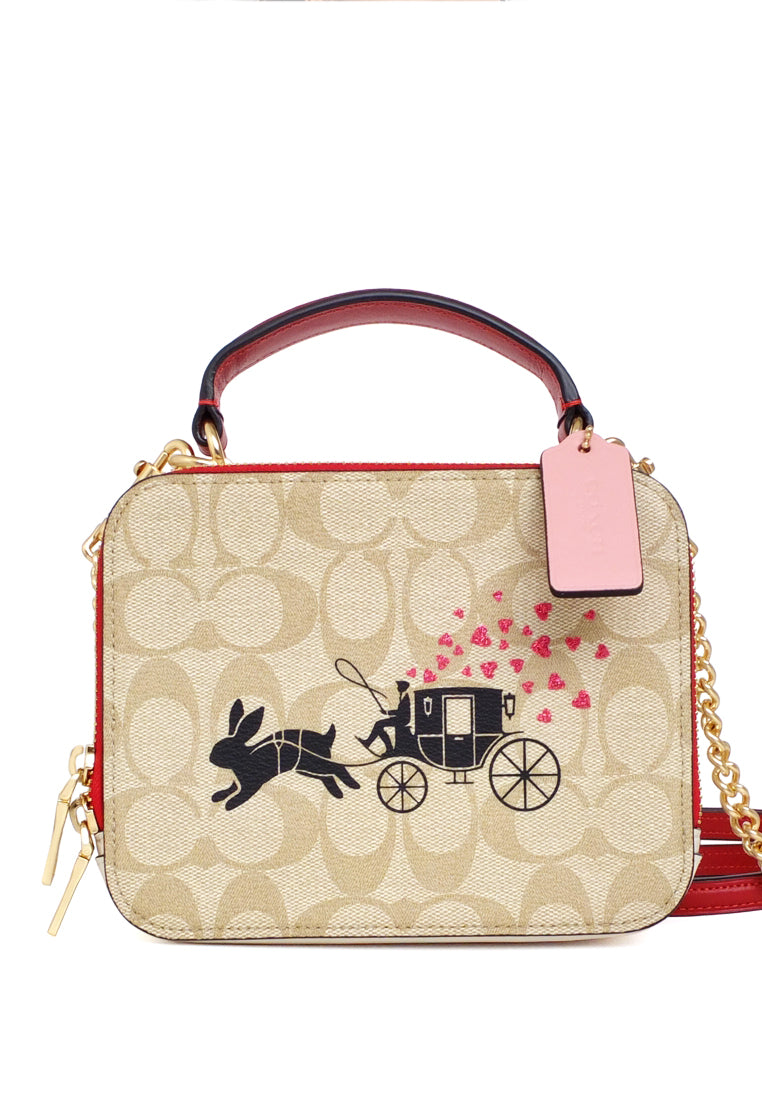 Coach Lunar New Year Box Crossbody In Signature Canvas With Rabbit And Carriage - Light Brown/Multi