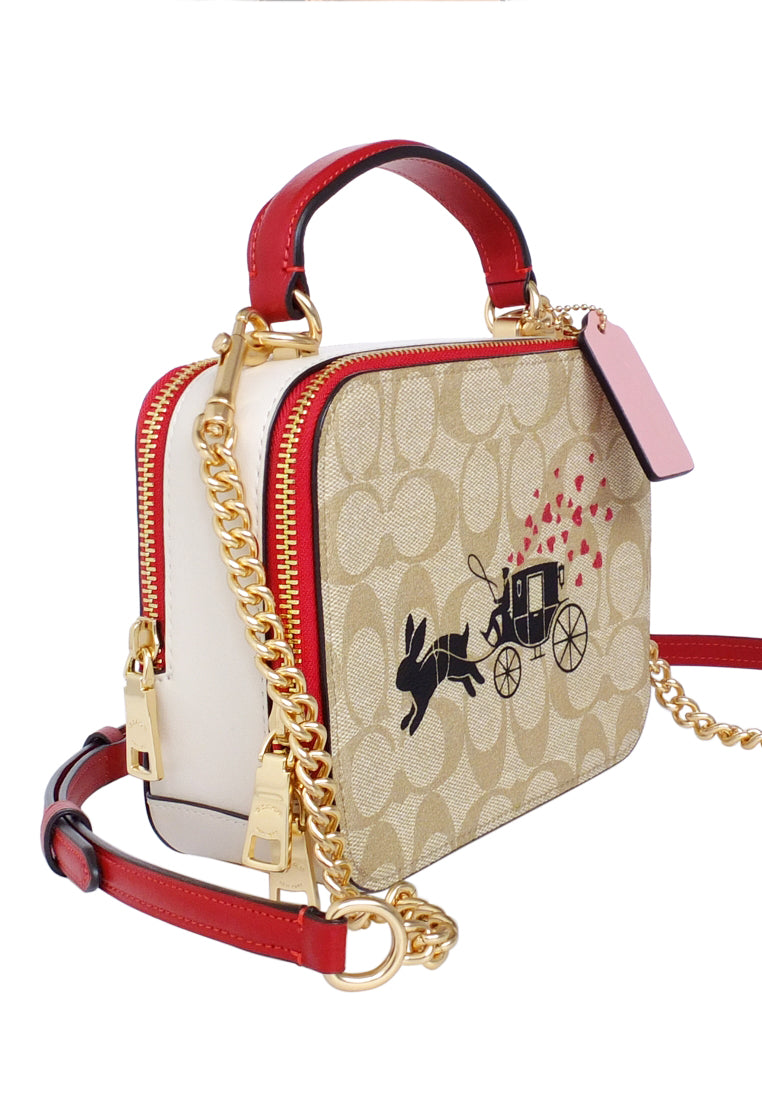 Coach Lunar New Year Box Crossbody In Signature Canvas With Rabbit And  Carriage - Light Brown/Multi