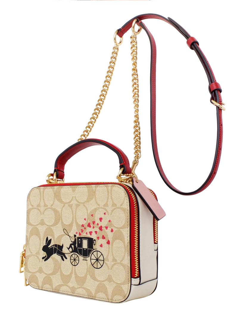 Coach Lunar New Year Box Crossbody In Signature Canvas With Rabbit And Carriage - Light Brown/Multi