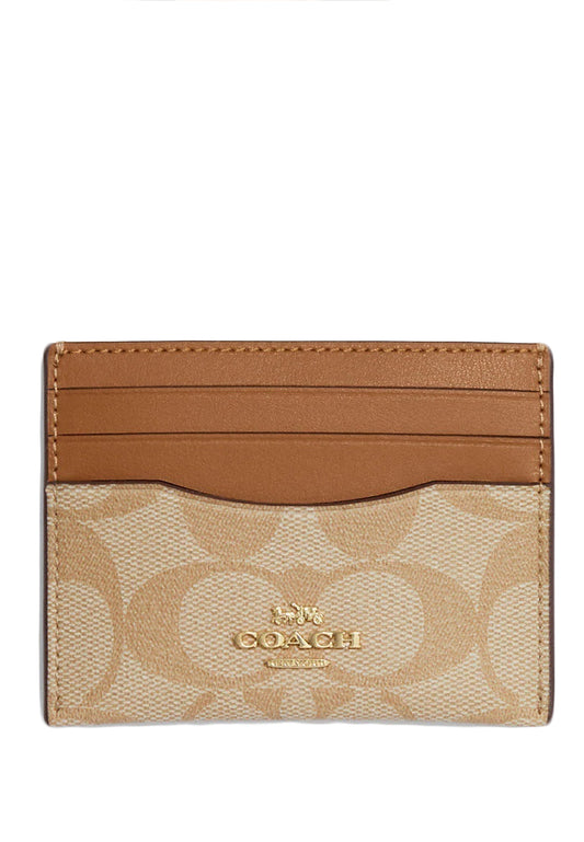 Coach Slim ID Card Case In Signature Canvas - Light Brown/Brown