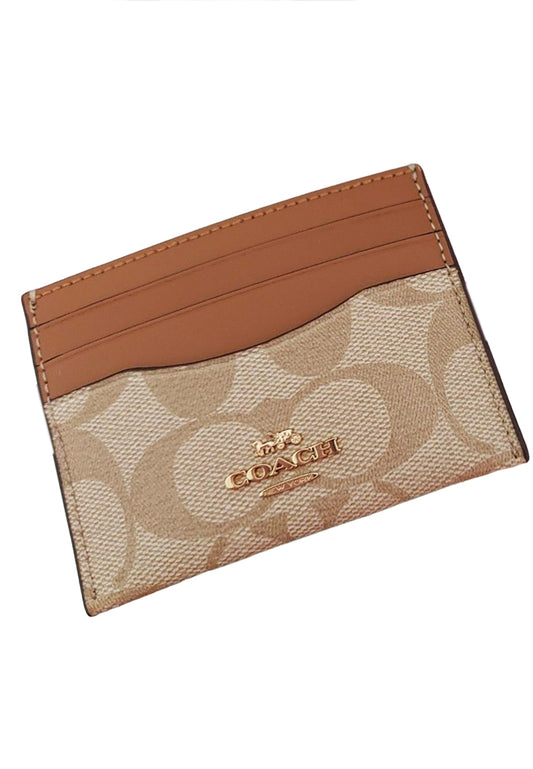 Coach Slim ID Card Case In Signature Canvas - Light Brown/Brown