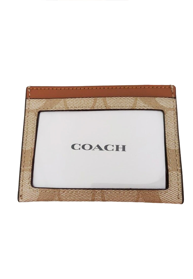 Coach Slim ID Card Case In Signature Canvas - Light Brown/Brown