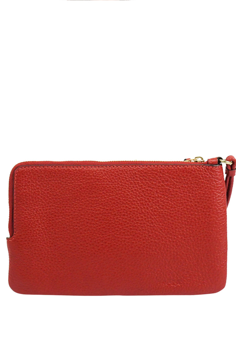 Coach Double Zip Wallet In Signature Canvas - Dark Brown/Red