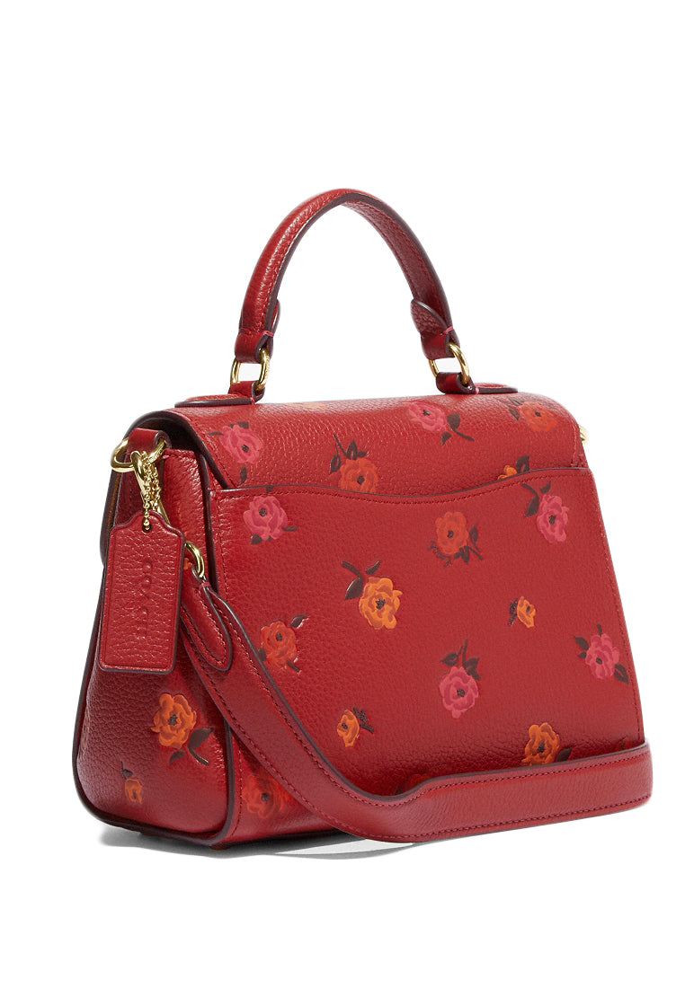 Coach Morgan Top Handle Satchel With Peony Print - Apple Red/Multi