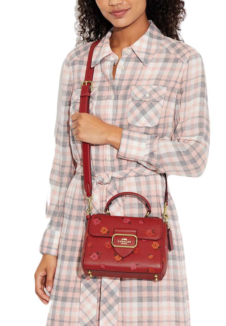 Coach Morgan Top Handle Satchel With Peony Print - Apple Red/Multi