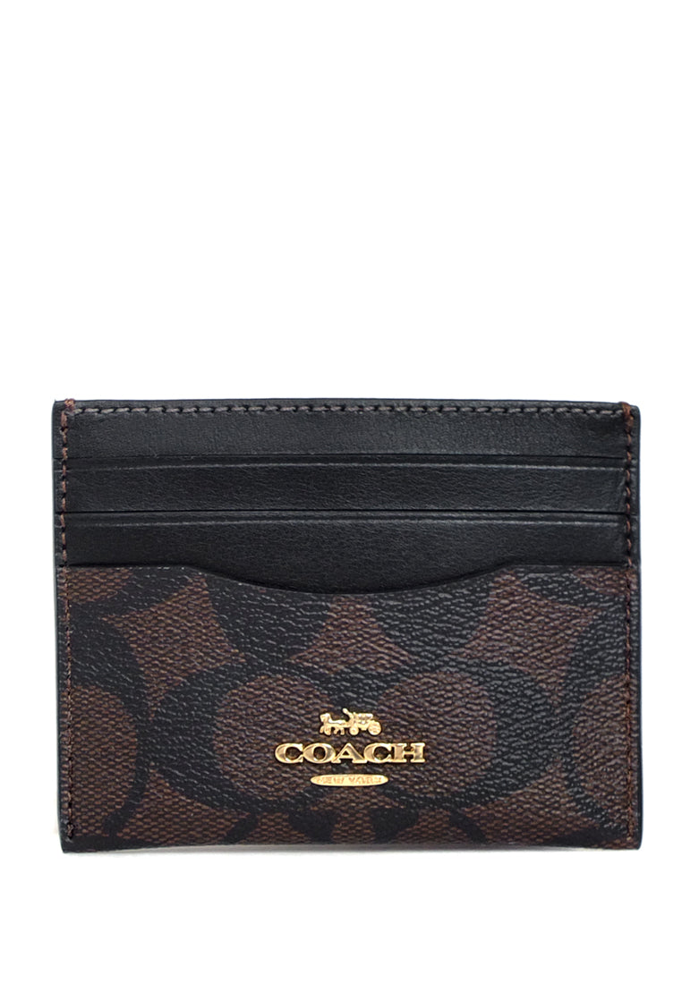 Coach Slim ID Card Case In Signature Canvas - Dark Brown