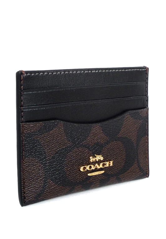 Coach Slim ID Card Case In Signature Canvas - Dark Brown