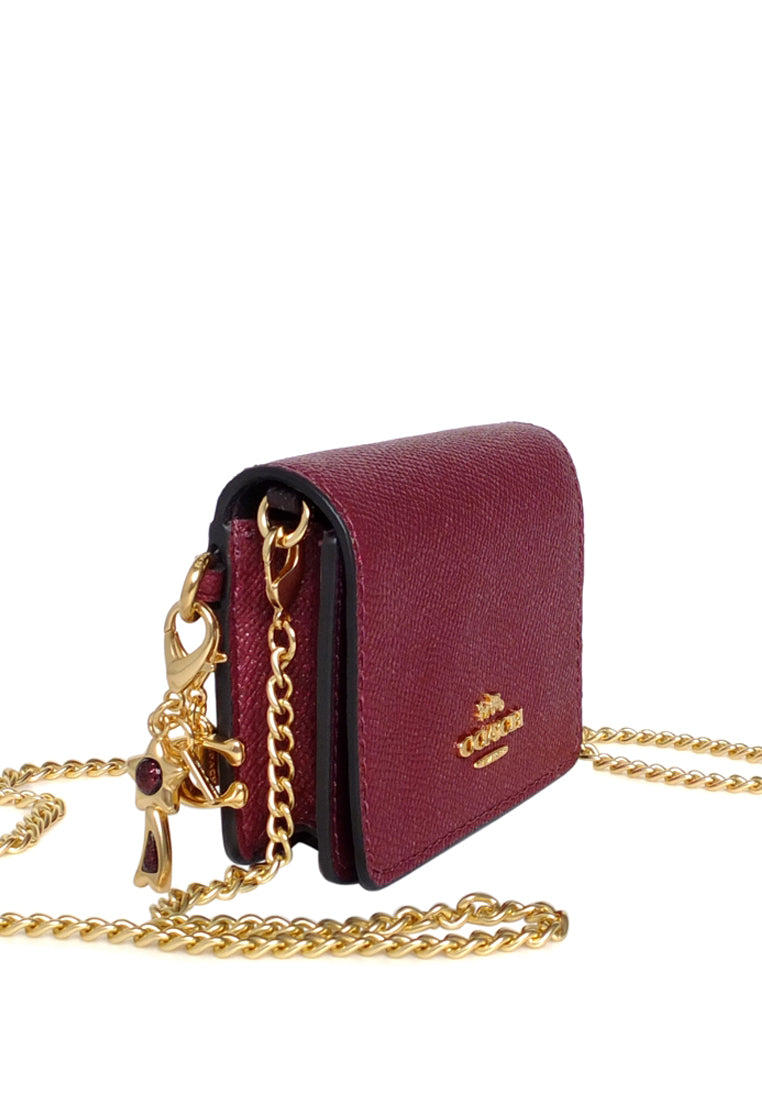 Coach Boxed Mini Wallet On A Chain - Black Cherry