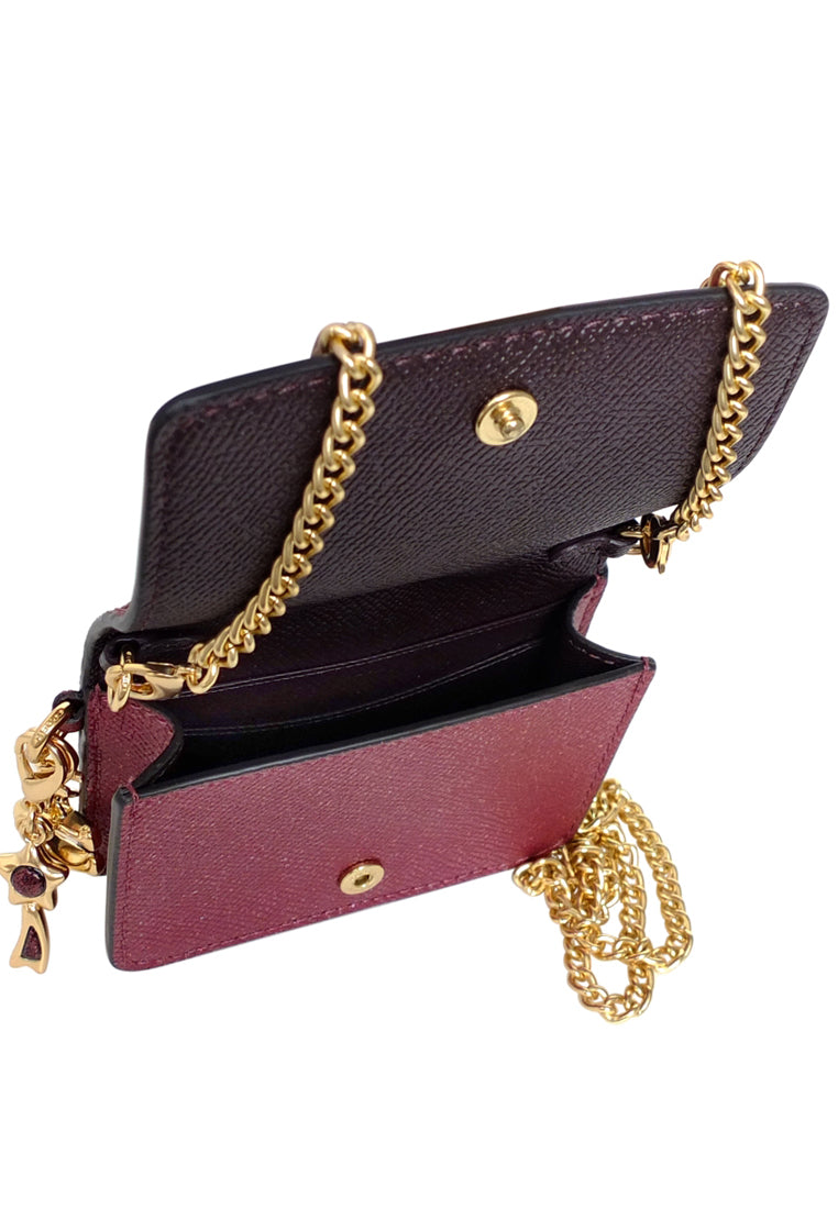 Coach Boxed Mini Wallet On A Chain - Black Cherry