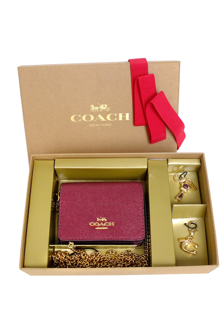 Coach Boxed Mini Wallet On A Chain - Black Cherry