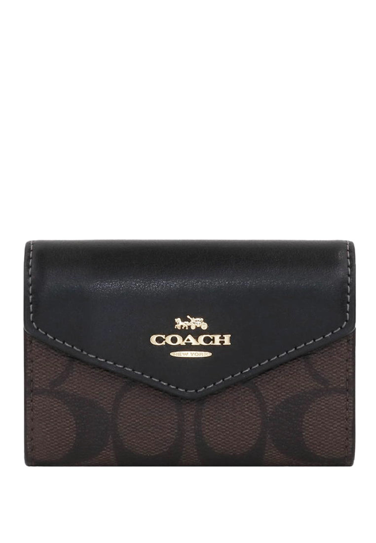 Coach Flap Card Case In Signature Canvas - Dark Brown