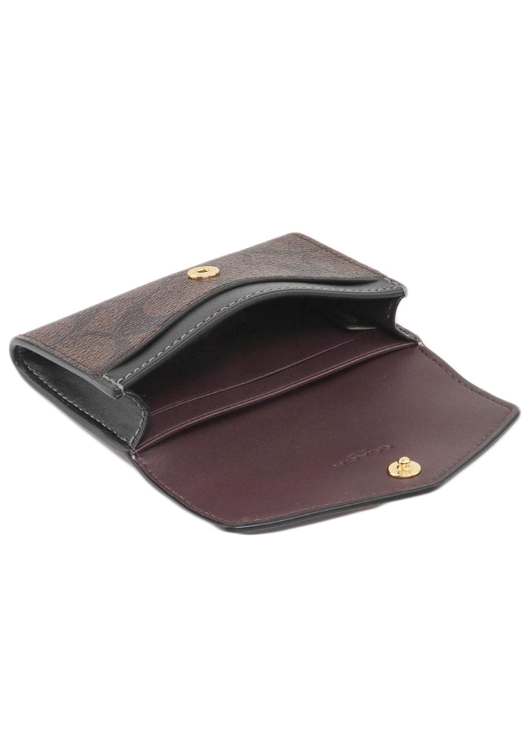 Coach Flap Card Case In Signature Canvas - Dark Brown